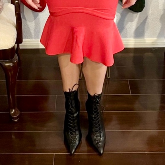 Shultz Lace Up Pointed Toe Stiletto Black Boots Napa Soft Stretch Size 7 - Picture 10 of 11